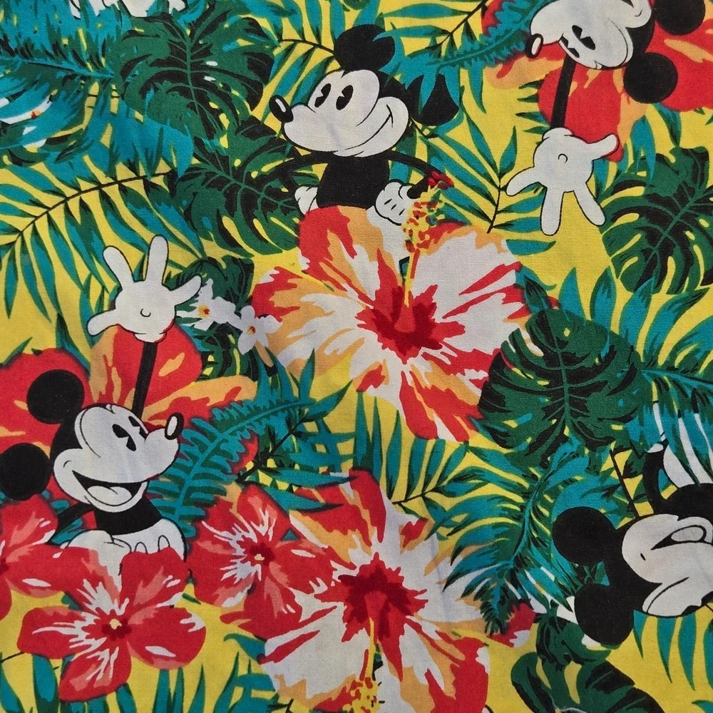 Disney Mickey Mouse Hawaiian Shirt Mens Sz L Tropical Floral Button Cotton Vacay